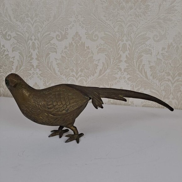Brass Pheasant Bird Free Standing Carved Detail Vintage MCM Figurine - Picture 1 of 14